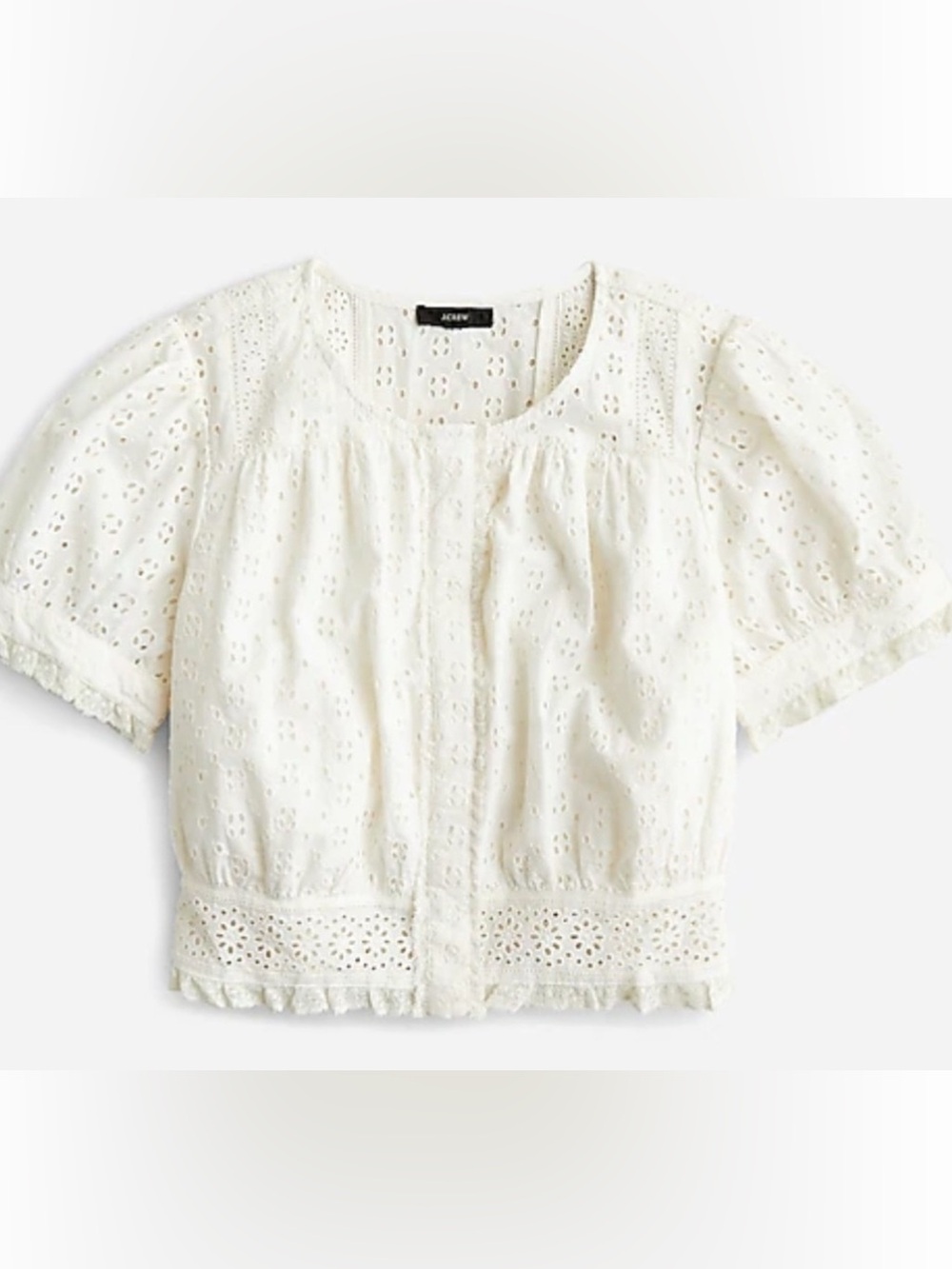 J Crew Button Ivory Front Eyelet Cropped Cotton Top Size Small BJ081